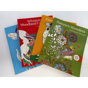 Coloring Book Set Of 4 Nature Woodland Animal Flowers Birds Chickens Anti Stress